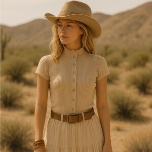 LOVERS + Friends high neck ribbed button down top XXS